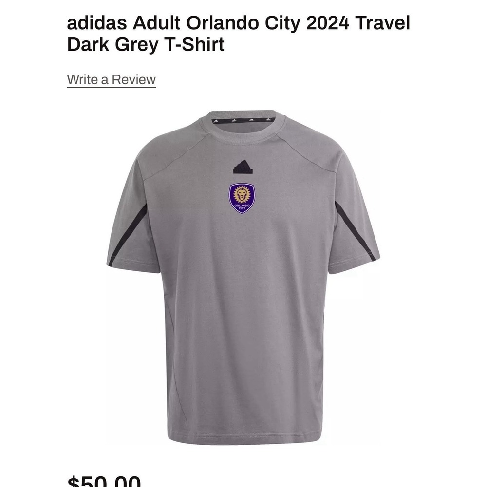 Orlando City Adidas 2024 Travel Grey Men's M T-Shirt MLS Athletic Fit Soccer